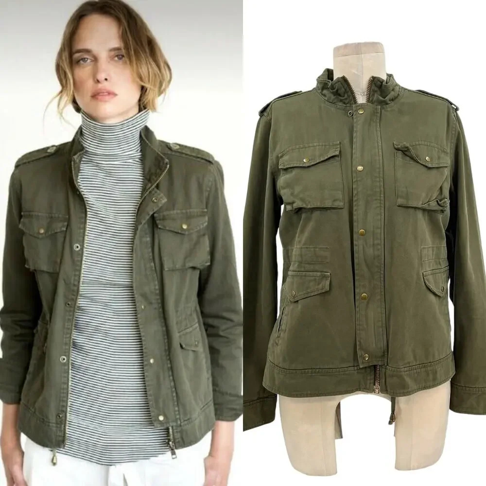 NSF Kae Utility Full Zip Drawstring Military Jacket Cotton Green Size Medium